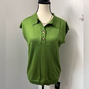 IECCP Women's Golf Green Sleeveless Polo Top 2 Button Down Collared S